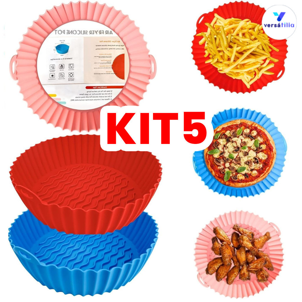 Kit 5 Geladeira para fritar micro-ondas de Silicone para sala de armazenamento reutilizável de fritadeira de ar