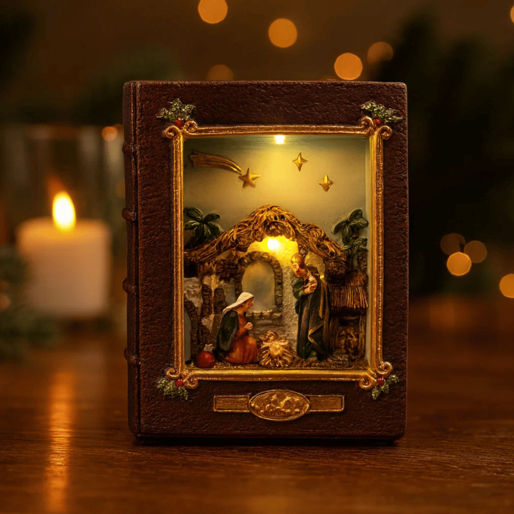 Enfeite Natalino Bíblia Presépio Decorativo 14cm c/ LED - Wincy Natal / Decoração Mesa Natal