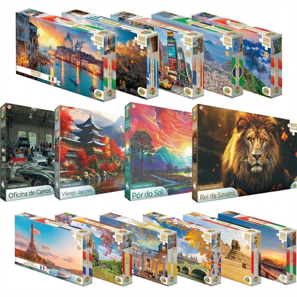 Quebra-Cabeça Premium 500, 1000 ou 2000 Peças – Diversos Desenhos à Escolha
