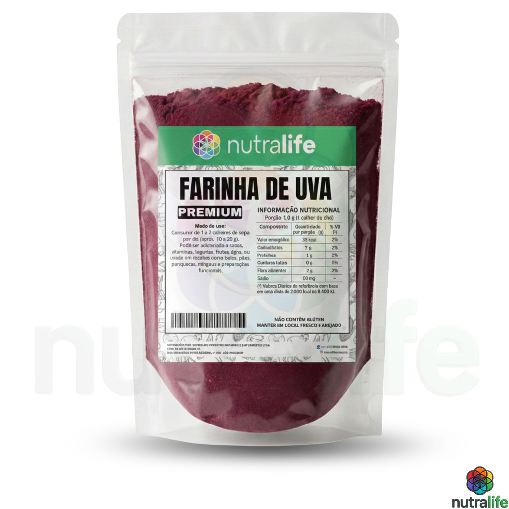 Farinha de Uva Premium 100% Natural | Uso Alimentar | Fonte de Fibras | Laudo de Qualidade em Oferta na Shopee