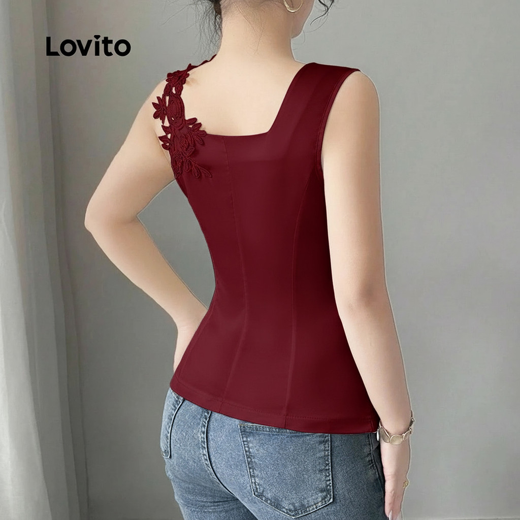 Detalhes do Lovito Blusa Casual De Natal/festa De Ano Novo Com Apliques Vermelhos Assimétricos Na Cor Off-white Mulheres LK2ED133