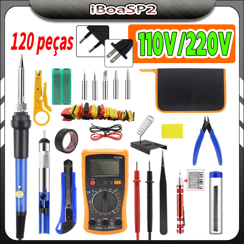 Kit 120Pcs Ferro Solda E Sugador + Multimetro Estanho 60w 110v/220V