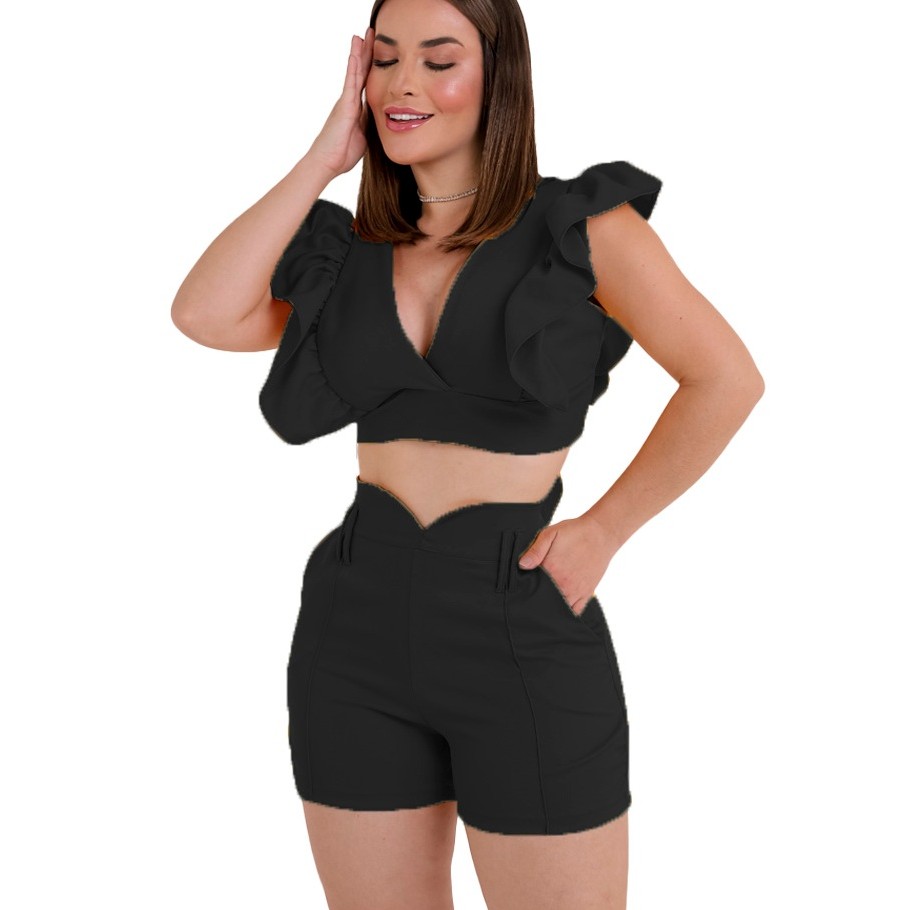 Conjunto de Short feminino alfaiataria cropped em Oferta na Shopee