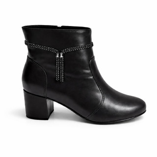 Bota Feminina Cano Curto Salto Bloco 5 cm Confortável 2 em 1 com Acessório Removível Strass Elegante