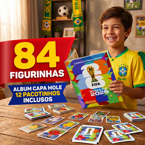 Kit Álbum Figurinha Copa Do Mundo 2026 Capa Mole Completo 12 Pacotinhos - 84 Figurinhas