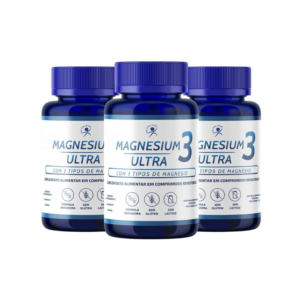 Magnesium 3 Ultra (3 Frascos) Dimalato, Taurato, Quelado