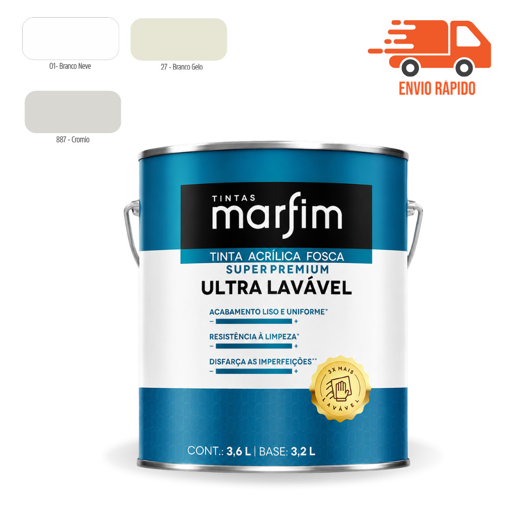Tinta Ultra Lavavel Premium Acrilica Branco Fosco 3,6L Construção Obra Marfim