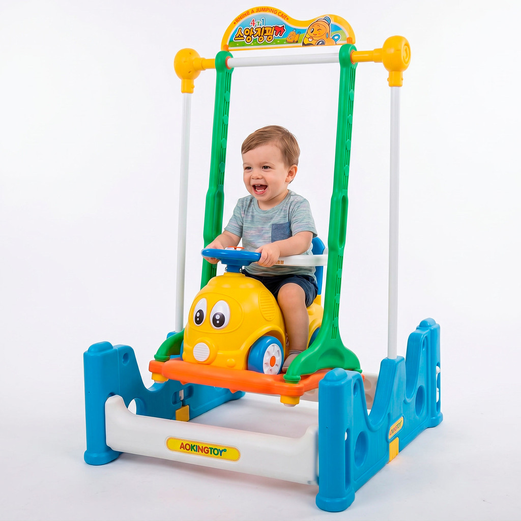Playground Infantil 4 Em1 Balanço Gangorra Carrinho Resistente Pula Pula Com Trava De Proteção