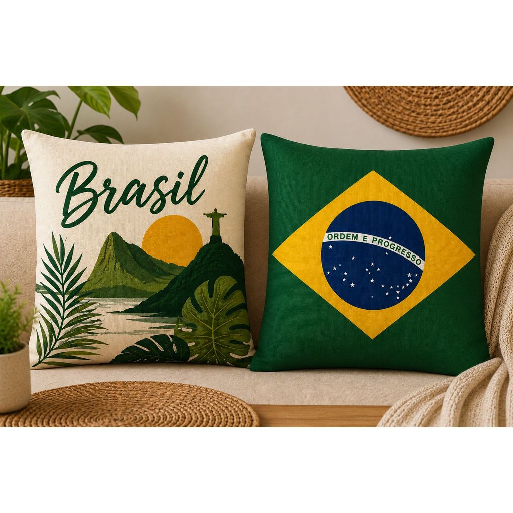 Kit 2 Capas de Almofadas COPA DO MUNDO BRASIL 45x45 descorativas