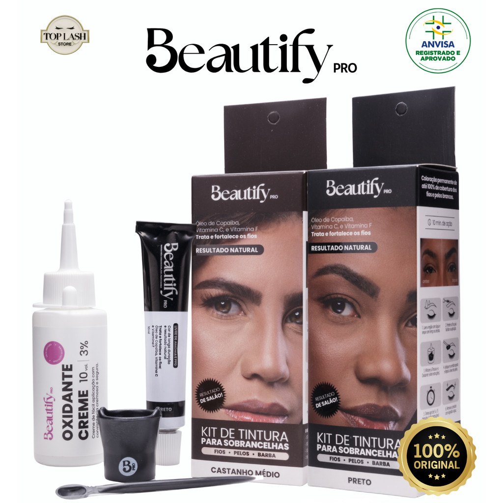 Tintura Beautify Kit Sobrancelha E Cílios 10ml + Oxidante - Fórmula Vegana Com Anvisa