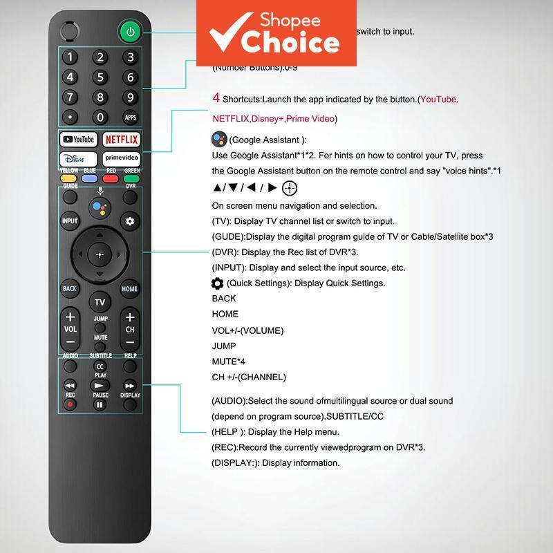 Controle remoto de voz substituto para TVs Sony Bravia Smart 2019-2026 séries XR/XBR/KD/K, Android TV