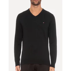 Suéter Tommy Hilfiger Masculino Essential Cotton V-Neck Preto