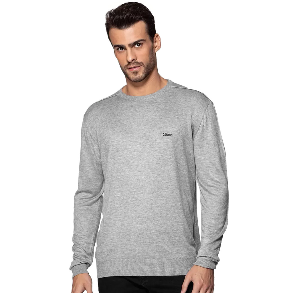 Suéter Guess Masculino Tricot Pullover Basico Cinza Mescla