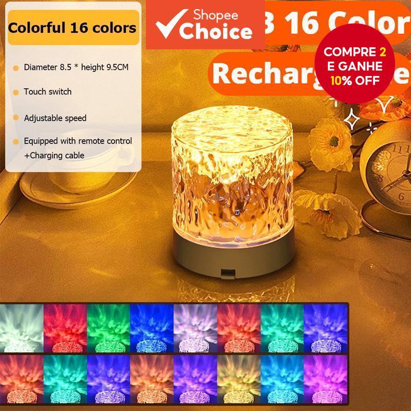 16 Cores Lâmpada de Cristal Rotativa RGB Recarregável Luz Nocturna com Remote para Decoração de Quarto em Oferta na Shopee