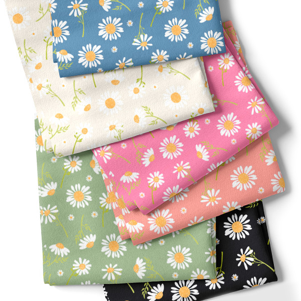 Tecido Tricoline Estampado Campo de Margaridas Preto Artesanato Costura Pano DIY Ateliê Quilt Patch