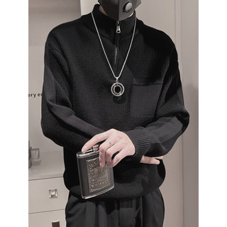 Suéter grosso preto masculino rufião bonito meio zíper suéter Street Wear fundo de manga comprida