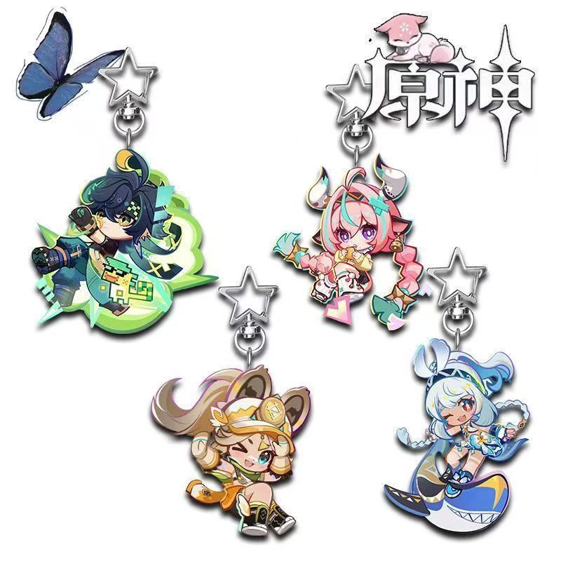 4 Pçs/Set Jogo Kawaii Cosplay Chaveiro Kinich Turnfire Hunt Varesa Kachina Mualani Impressão Dos Desenhos Animados Acríl
