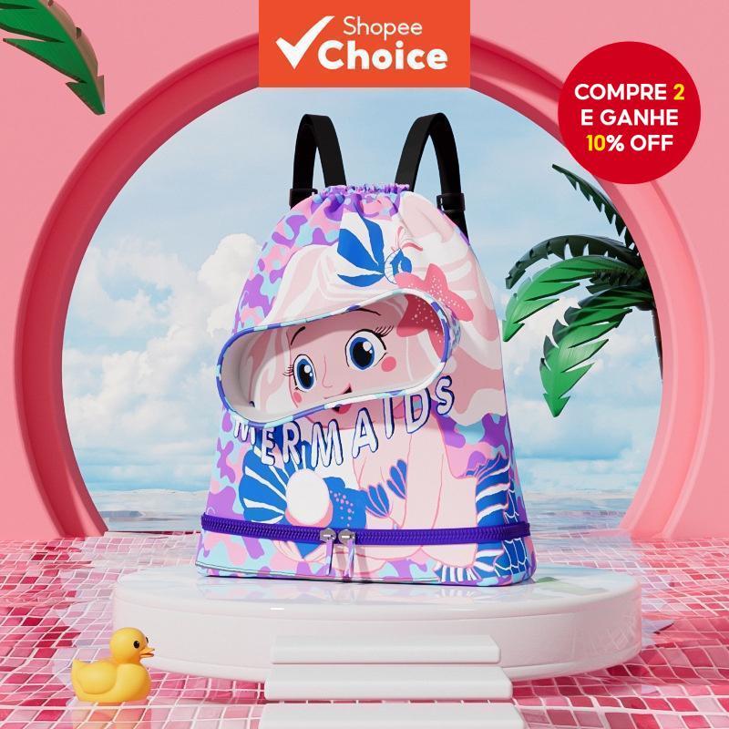 Novo Saco de Natação Estiloso com Separação de Seco e Molhado, Bolsa de Armazenamento Impermeável para Crianças, Mochila