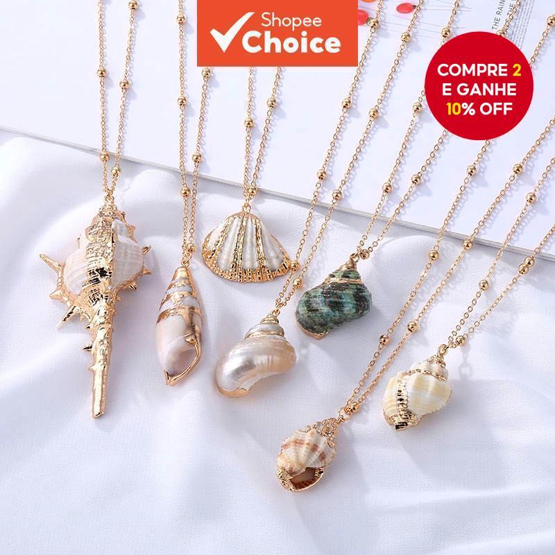 Colar Com Pingente De Concha Para Mulheres , Praia , Verão , Joias , Presente Boho em Oferta na Shopee