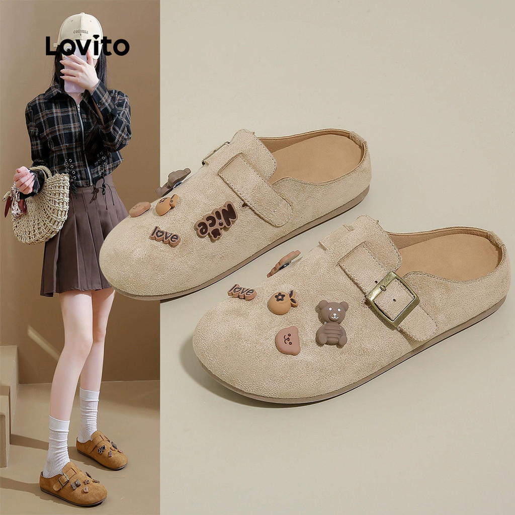 Lovito Sandálias Planas Casuais com Fivela para Mulheres LFA103145 em Oferta na Shopee