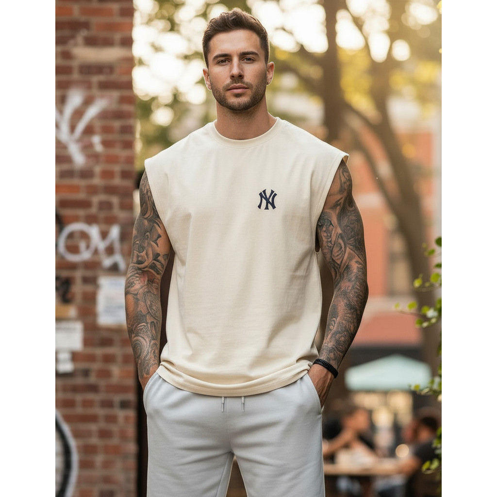 Camiseta Masculina Ny Regata Verão Academia Básico Streetwear Oversized