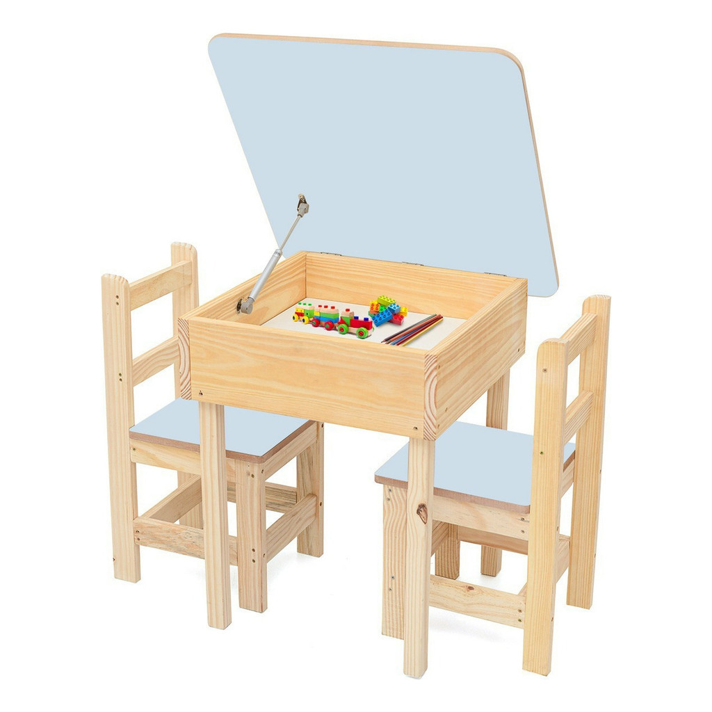 Conjunto Infantil Mesinha Resistente Baú 2 Cadeira Madeira