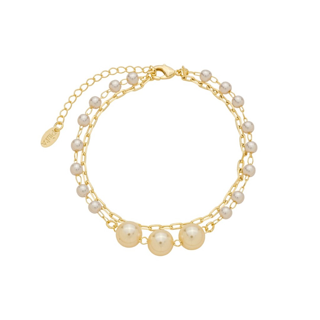 PULSEIRA DUA VOLTAS OLÍVIA PÉROLAS ELOS FOLHEADO A OURO 18K em Oferta na Shopee