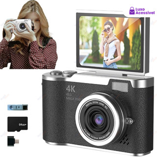 Câmera Digital 4K com Tela Flip 180° Ideal para Selfies Zoom 8x CCD 48MP Compacta Estudantil em Oferta na Shopee