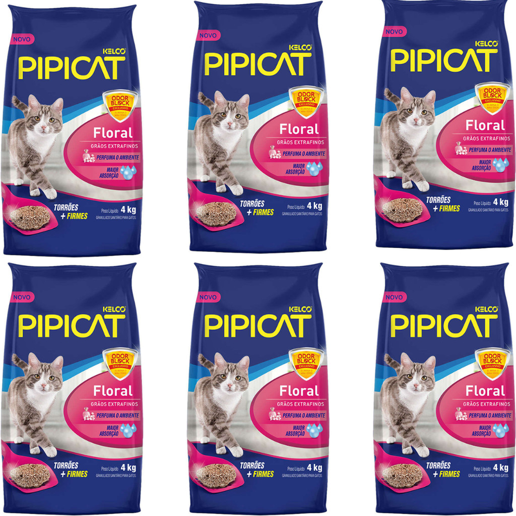 Kit Pipicat Areia Higienica Floral 6Un de 4kg