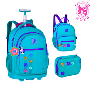 Kit Mochila de Rodinhas Com lancheira e Estojo Rebecca Bonbon Flower Power - Clio Style Cor:Verde em Oferta na Shopee