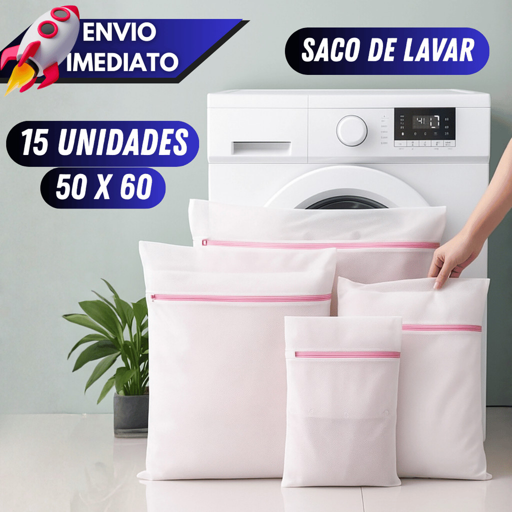 Kit 3/9/15 Sacos Lavar Roupa 50 x 60 cm Delicada Intima Protetor Roupa Lavadora Máquina Lavanderia Zíper Meias Lingerie