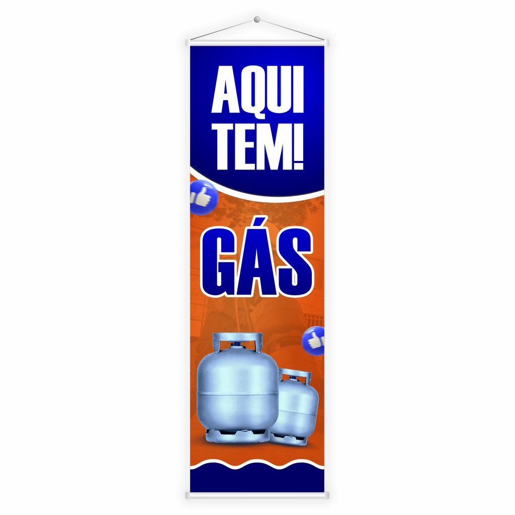 Banner Faixa Lona Aqui Tem Gás Mercado Mercearia Comércio Propaganda 100x30 Impressão Alta Qualidade
