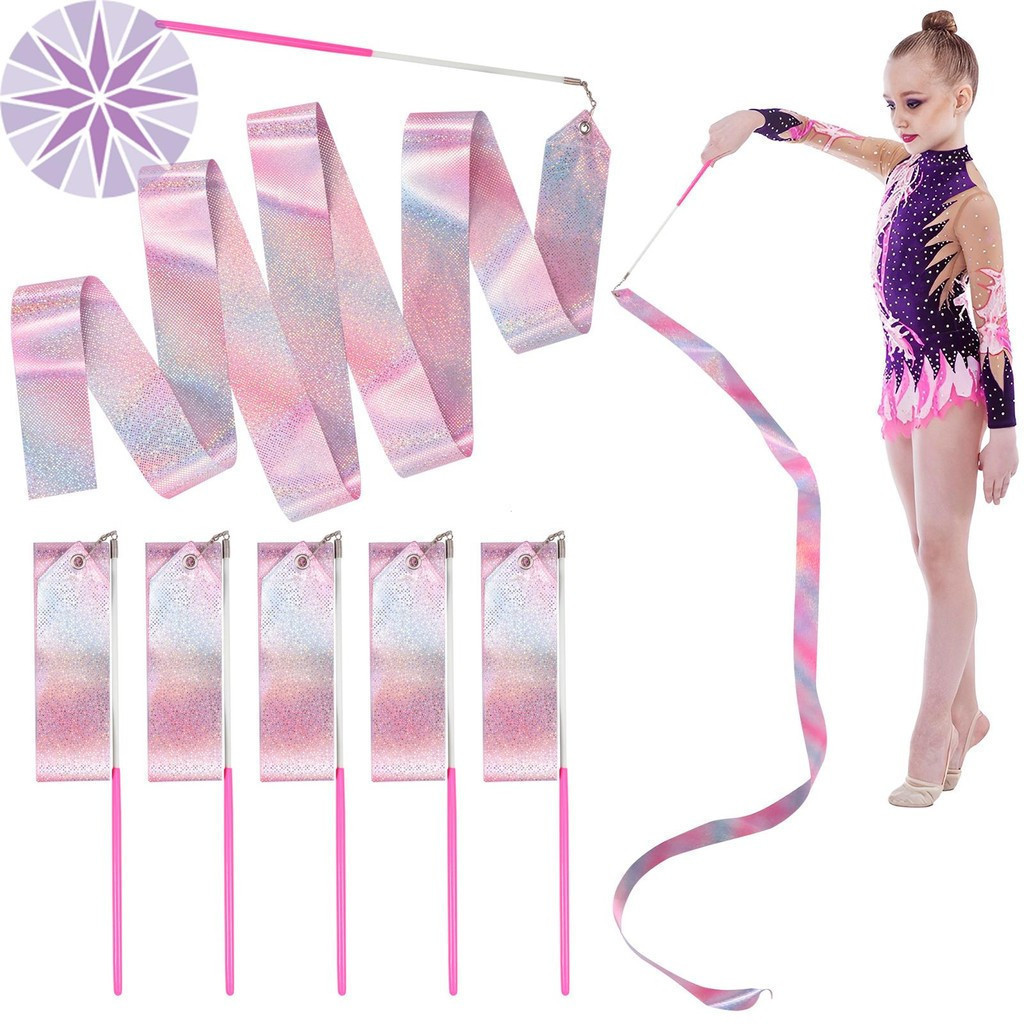 6 Pçs Fitas De Dança 78.7 Polegada Brilhantes Serpentinas De Ginástica Rítmica Giratórias Varinhas De Fita De Seda SHOPC