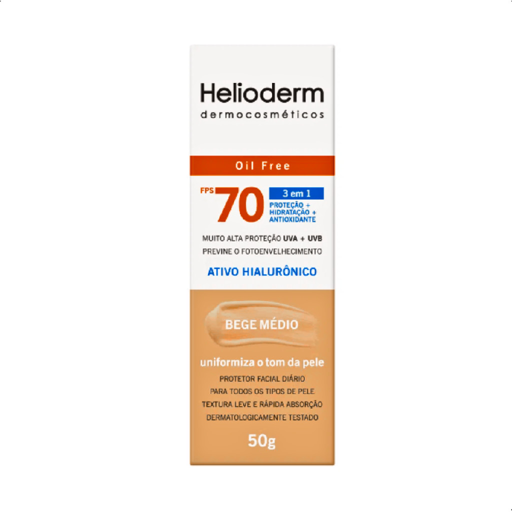 Protetor Solar Facial Bege Médio FPS70 50g Helioderm