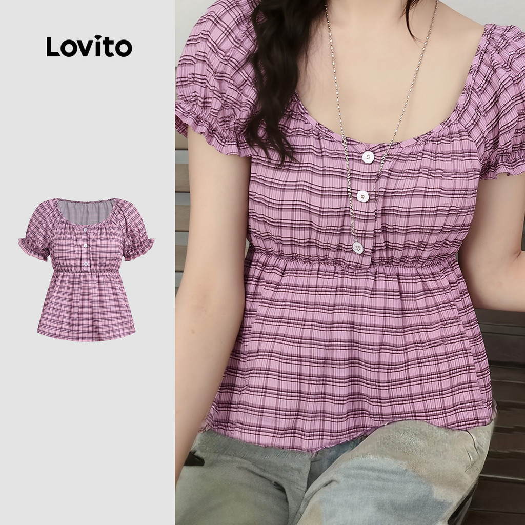 Lovito  Blusa Casual Primavera/verão Blusa Roxa para Mulheres LK4EDD485