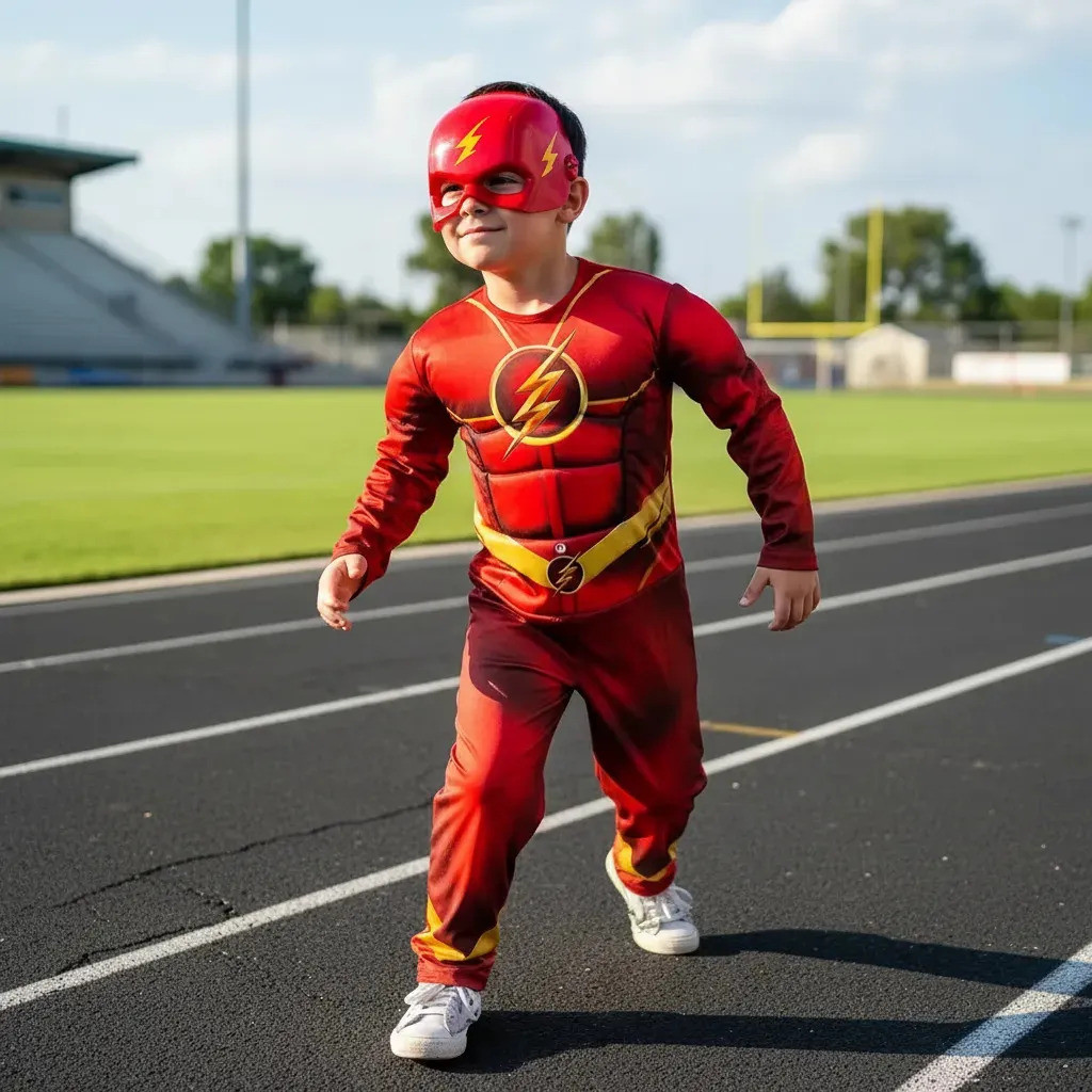 Roupa  Longa Infantil Do Flash Com Enchimento E Máscara