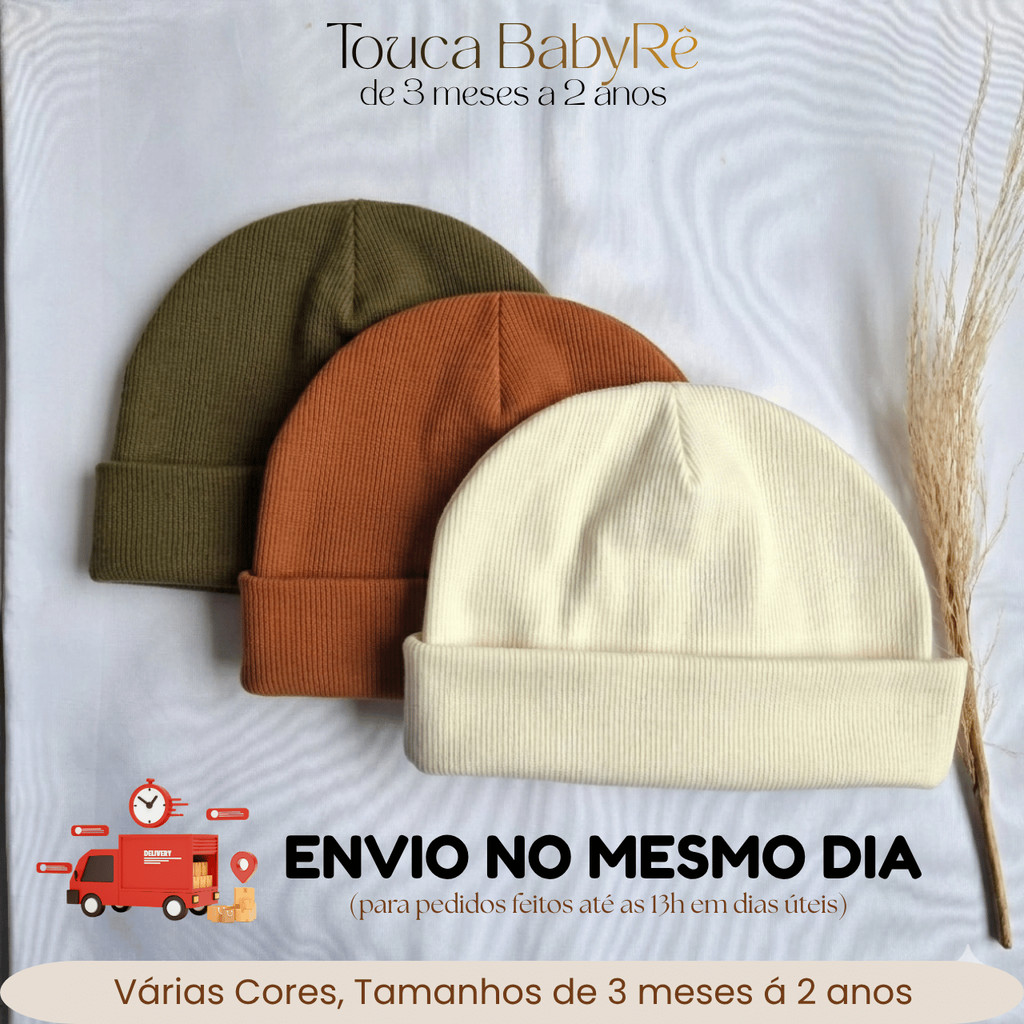 KIT 3 Toucas Bebe 3 Meses a 2 Anos Algodão Canelado Gorro Infantil Minimalista Menino Menina Inverno