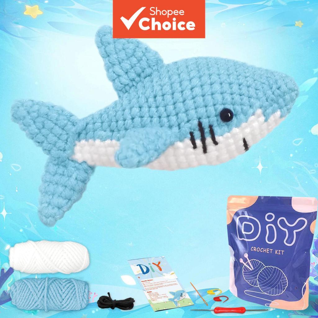 Kit de Crochê de Tubarão para iniciantes, Conjunto de Agulhas Amigurumi DIY com Manual de Instruções e Vídeo de Ensino