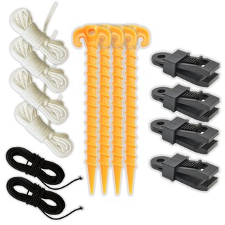 Kit 4 Estacas De Rosca 20cm Barraca Camping Praia com 4 Cordas e 2 Elásticos + 4 Garra
