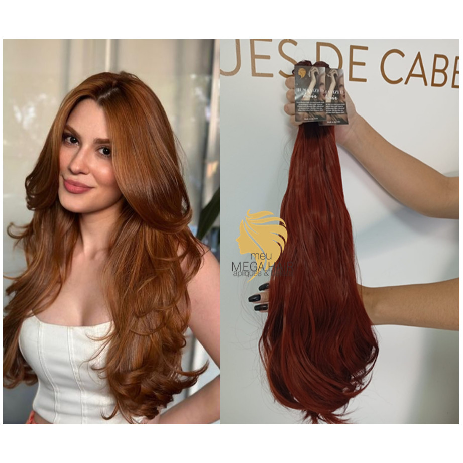 Cabelo na Tela Fibra Russa 50cm Ondulado Ruivo Semi Humano Bella Hair