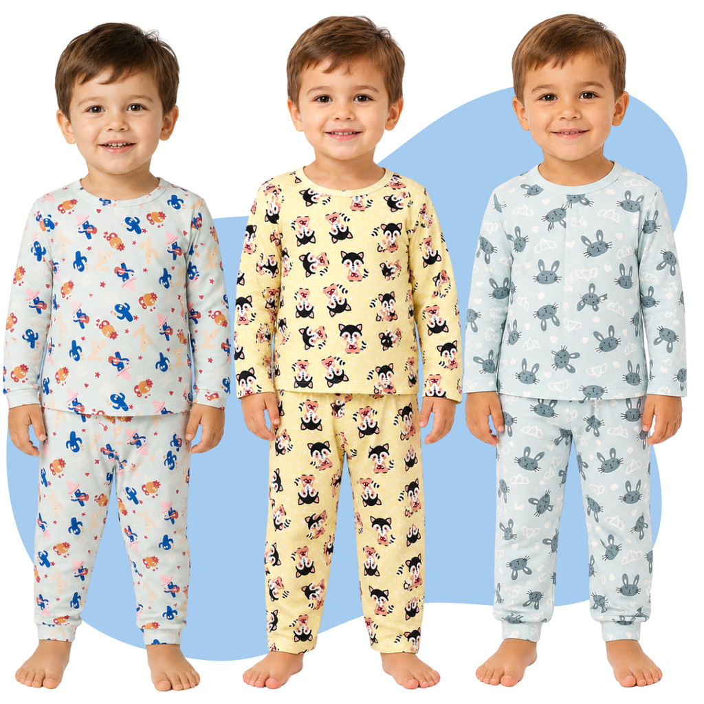 Kit 2 ou 4 Peças Pijama Infantil Meninos Outuno Inverno Conjunto Tecido  Algodão Malha Macia Confortavel