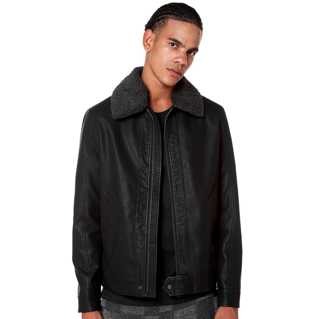 Jaqueta John John Masculina Couro Sherpa Bill Preta