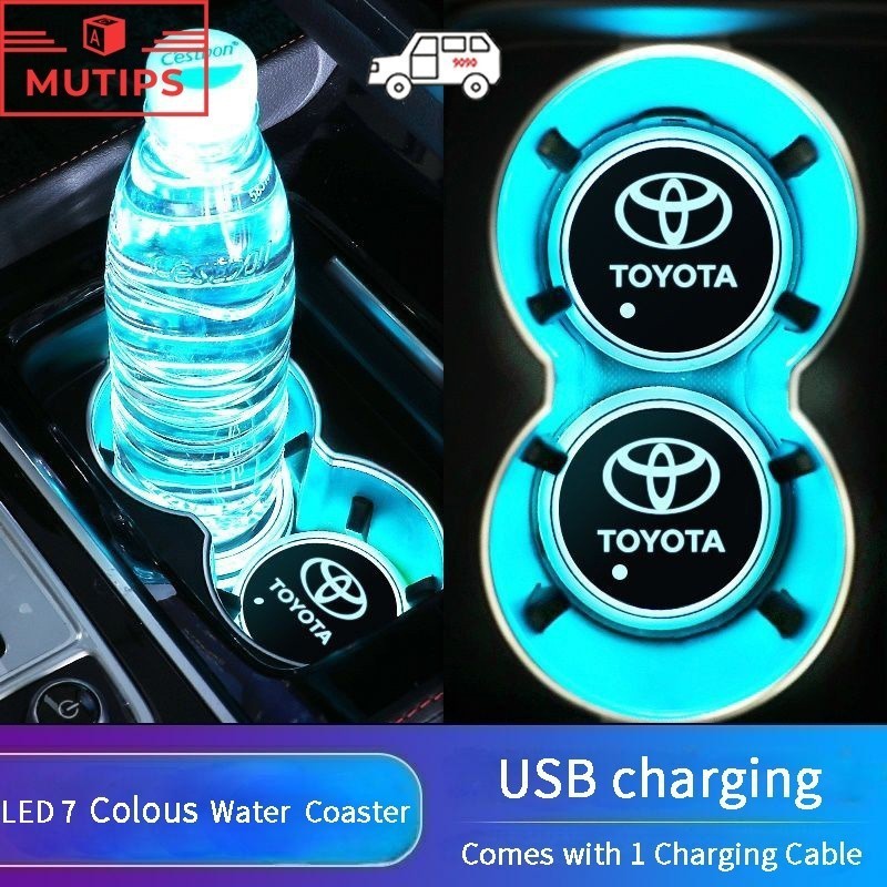 Toyota 7 Cores LED Tapete De Copo De Carro Almofada De Porta-Copos Brilhante Para Wish Hilux Yaris Rush Avanza Innova Hi