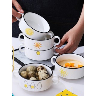 Nordic cerâmica casa café da manhã porcelana em forma de coração salada lanche tigela casal cozimento pudim orelha dupla