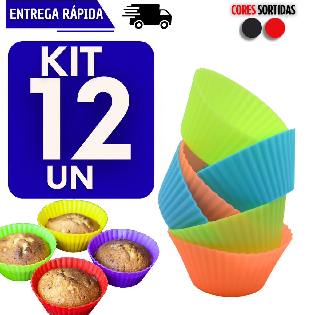 Kit 12 Forminha Cupcake Silicone Para Assar Bolo Tortas Reutilizável Forno Air Fryer Mini Forma Forminhas Não Gruda