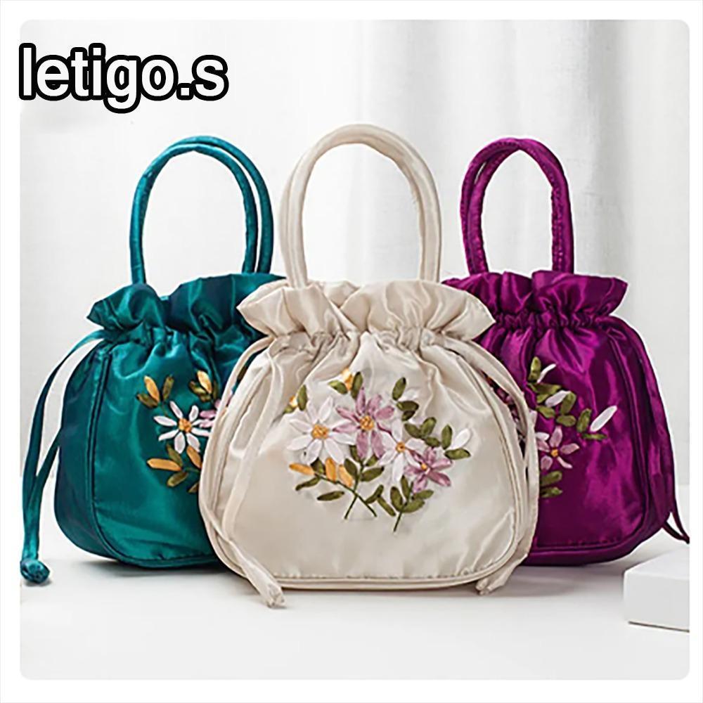 [LETIGO] Bolsa Balde Feminina , Com Alça Superior Padrão De Flor Bordada Estilo Nacional Para Telefone