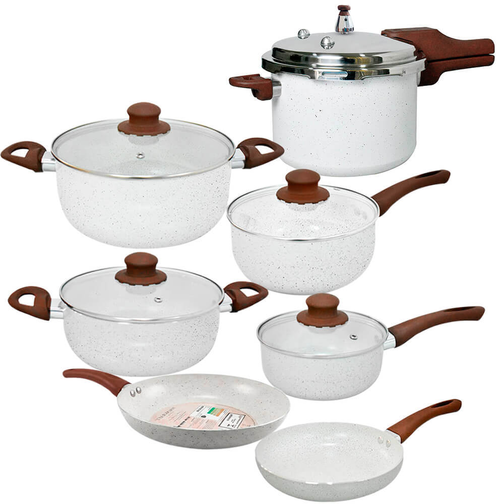 Jogo de Panelas e Panela de Pressão Antiaderente Cerâmica Vanilla Florença 7 peças - Hauskraft Vista Home em Oferta na Shopee