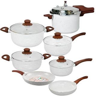 Jogo de Panelas e Panela de Pressão Antiaderente Cerâmica Vanilla Florença 7 peças - Hauskraft Vista Home em Oferta na Shopee