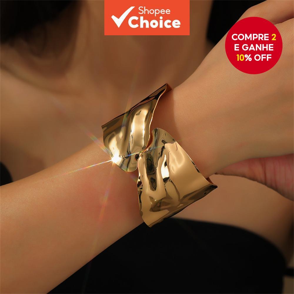 Pulseira Vintage De Ouro Com Punho Largo Para Mulheres – Joias Boho Ajustáveis De Metal Texturizado Minimalista em Oferta na Shopee