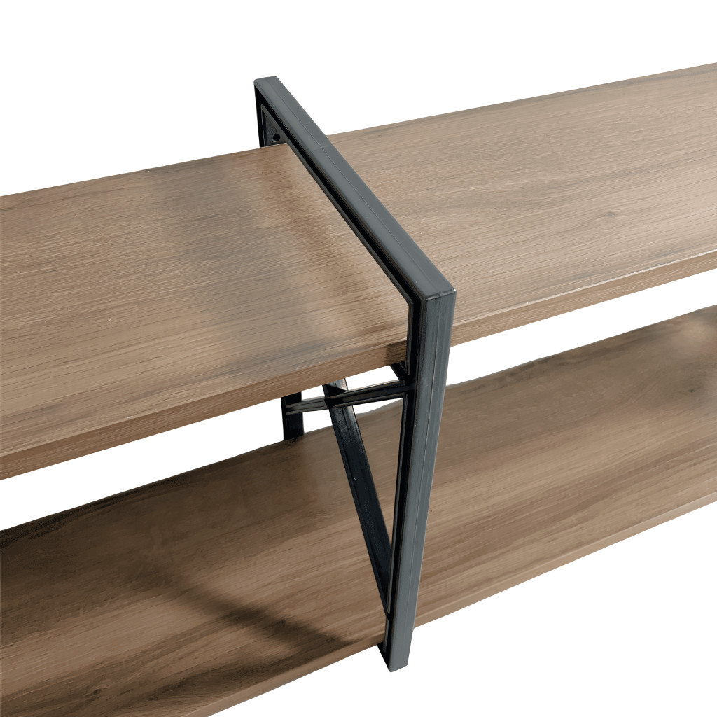 Prateleira Industrial em X 90cm a 160cm – Madeira Amêndoa e Suporte Preto Resistente